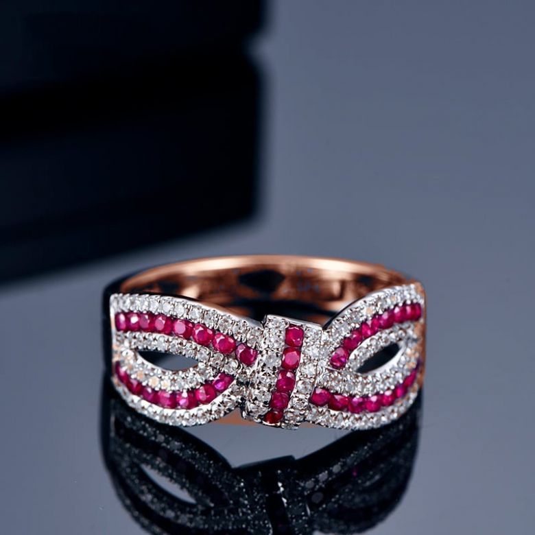 Anello Mandalay I Nodo Oro rosa, Rubini, Diamante - 1