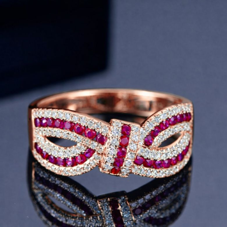Anello Mandalay I Nodo Oro rosa, Rubini, Diamante - 4