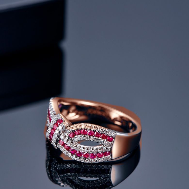 Anello Mandalay I Nodo Oro rosa, Rubini, Diamante - 5