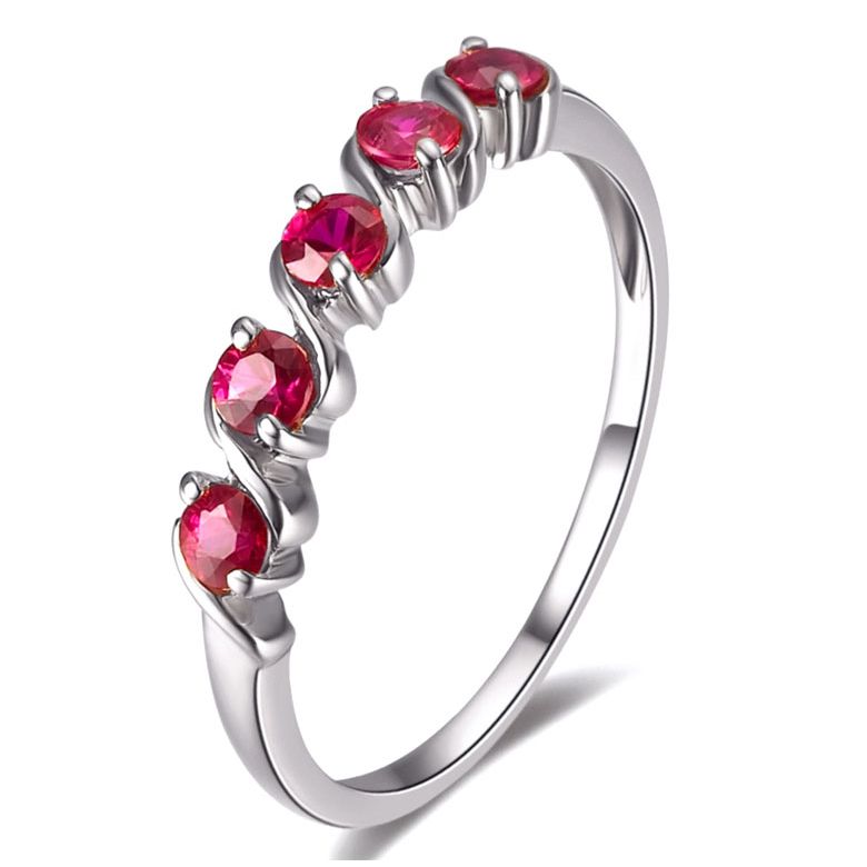 Anello Docile - Oro Bianco e Riviera Mezzo Giro di Rubini - 1