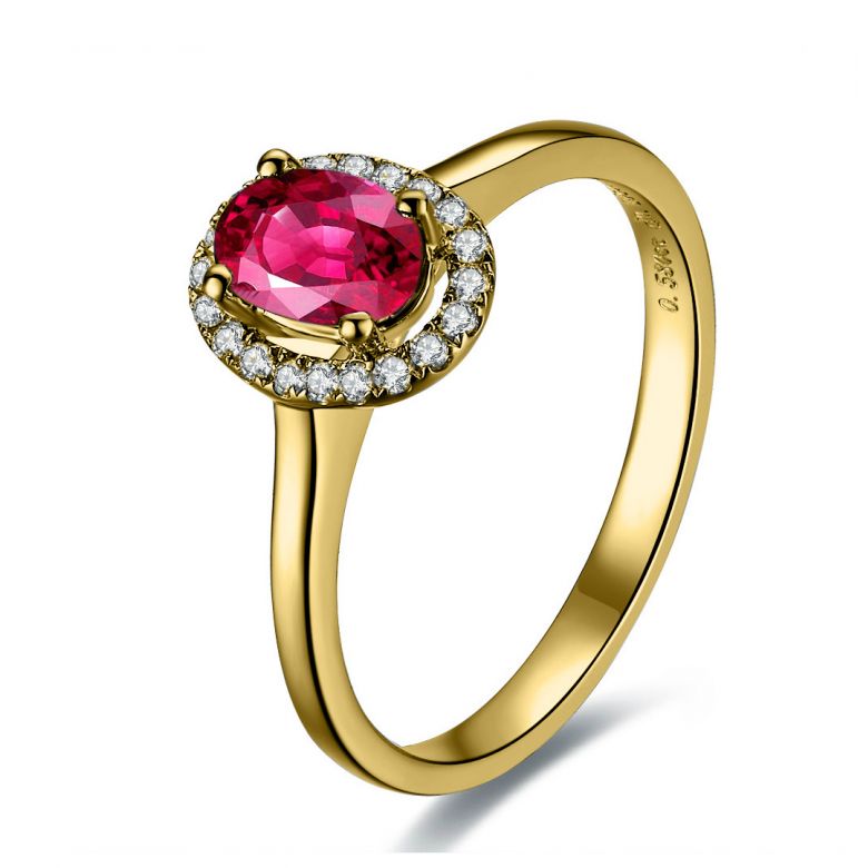 Anello Di Fidanzamento Contrasto - Oro Giallo, Diamanti & Rubino Birmano - 1