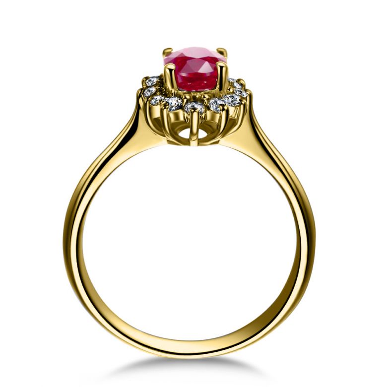 Anello Di Fidanzamento Contrasto - Oro Giallo, Diamanti & Rubino Birmano - 3