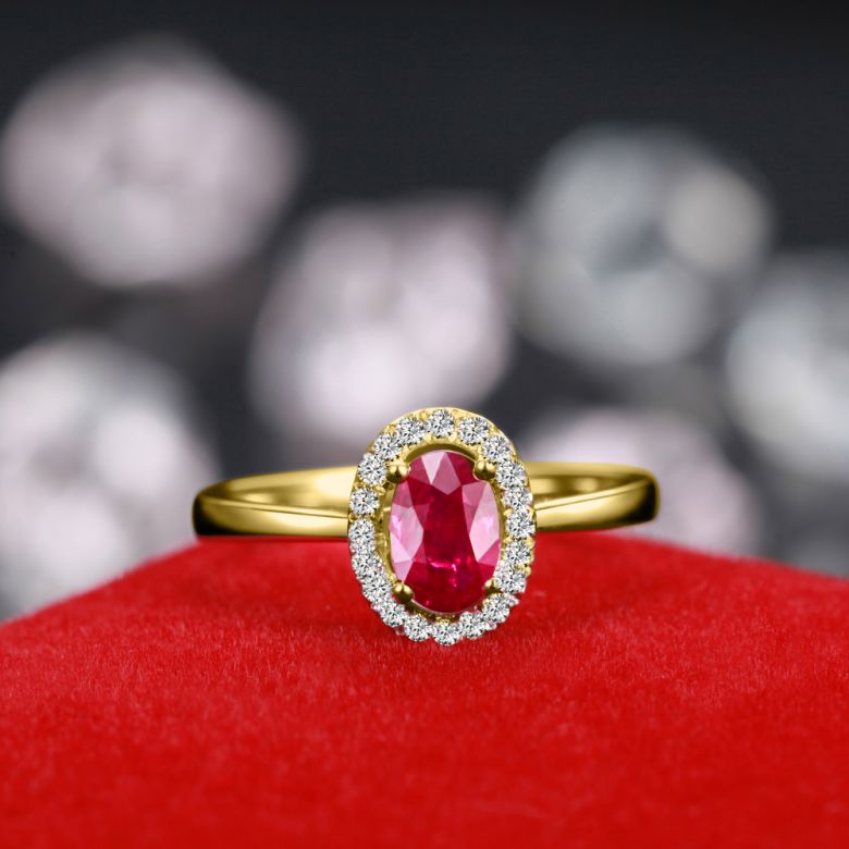 Anello Di Fidanzamento Contrasto - Oro Giallo, Diamanti & Rubino Birmano - 4