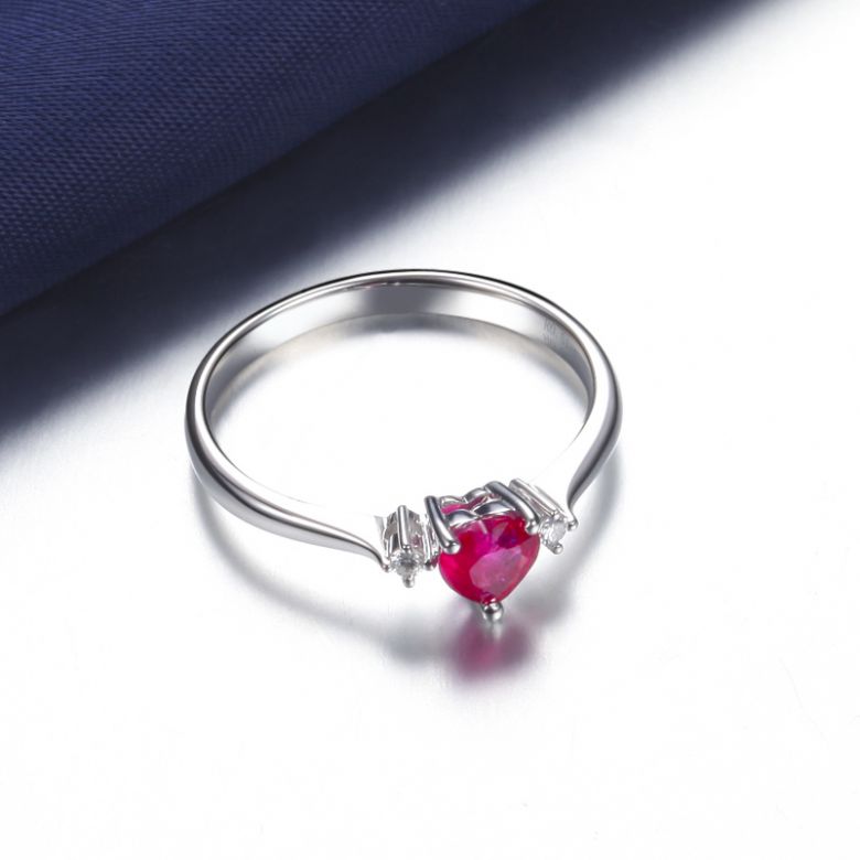 Anello Di Fidanzamento Cuore d'Amore - Oro Bianco, Diamanti & Rubino - 4
