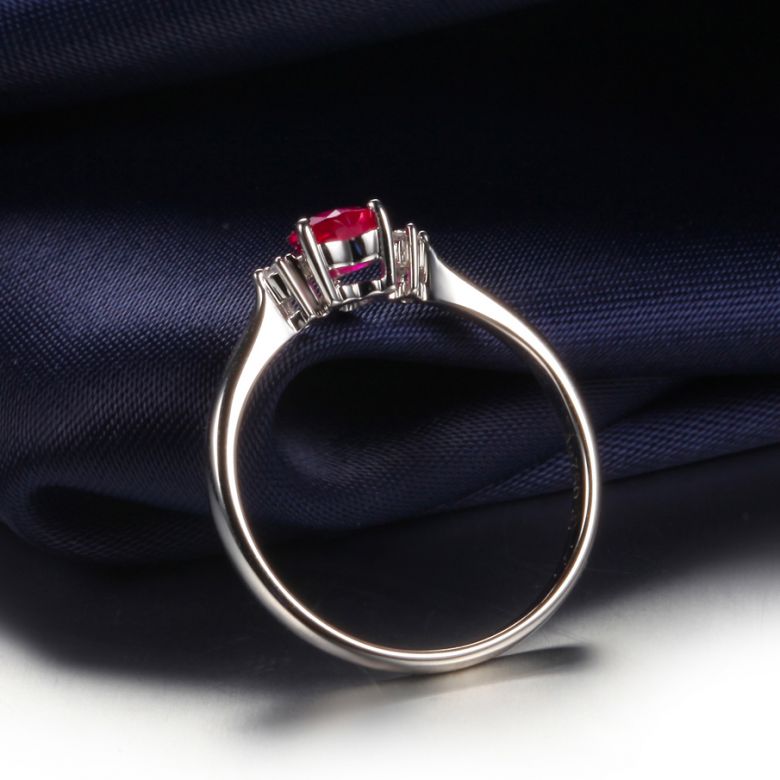 Anello Di Fidanzamento Cuore d'Amore - Oro Bianco, Diamanti & Rubino - 5