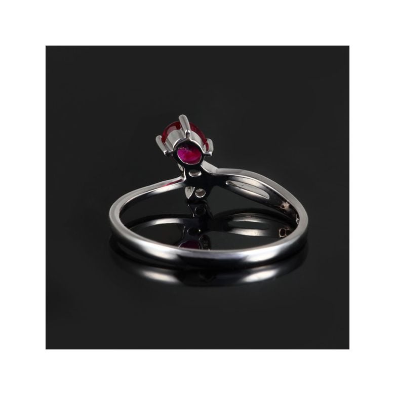 Anello Di Fidanzamento Rose Rouge - Oro Bianco, Diamante & Rubino Ovale - 4