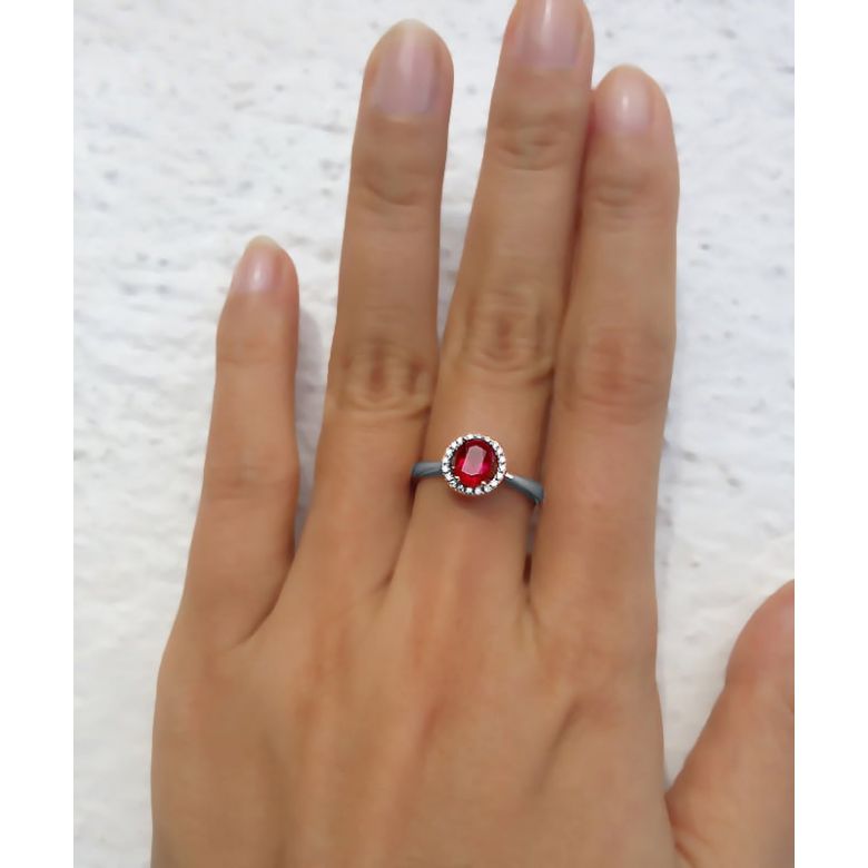 Anello Di Fidanzamento Portami Via - Oro Bianco, Diamanti & Rubino Birmano - 2