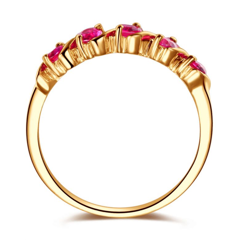 Anello Docile - Oro Giallo e Riviera Mezzo Giro di Rubini - 3