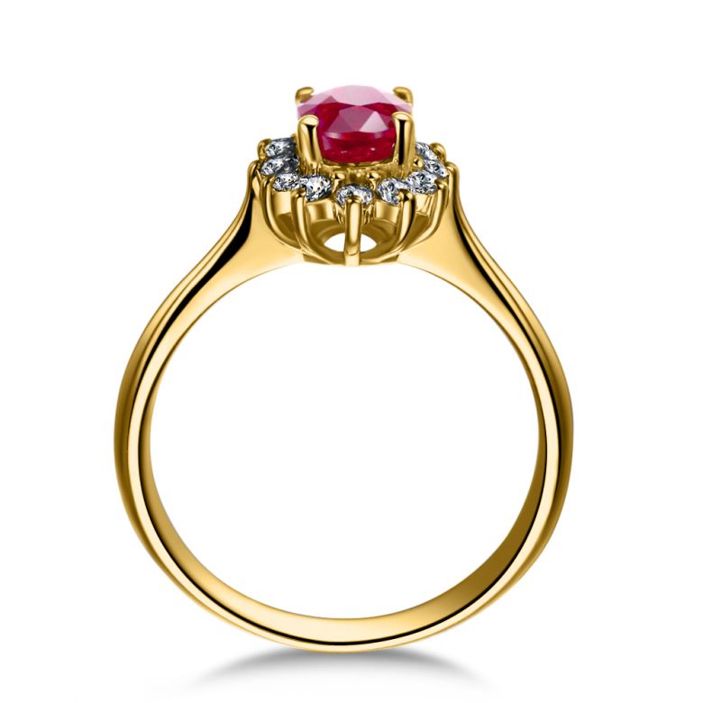 Anello Di Fidanzamento Flora - Oro Giallo, Diamanti & Rubino Mozambico - 2