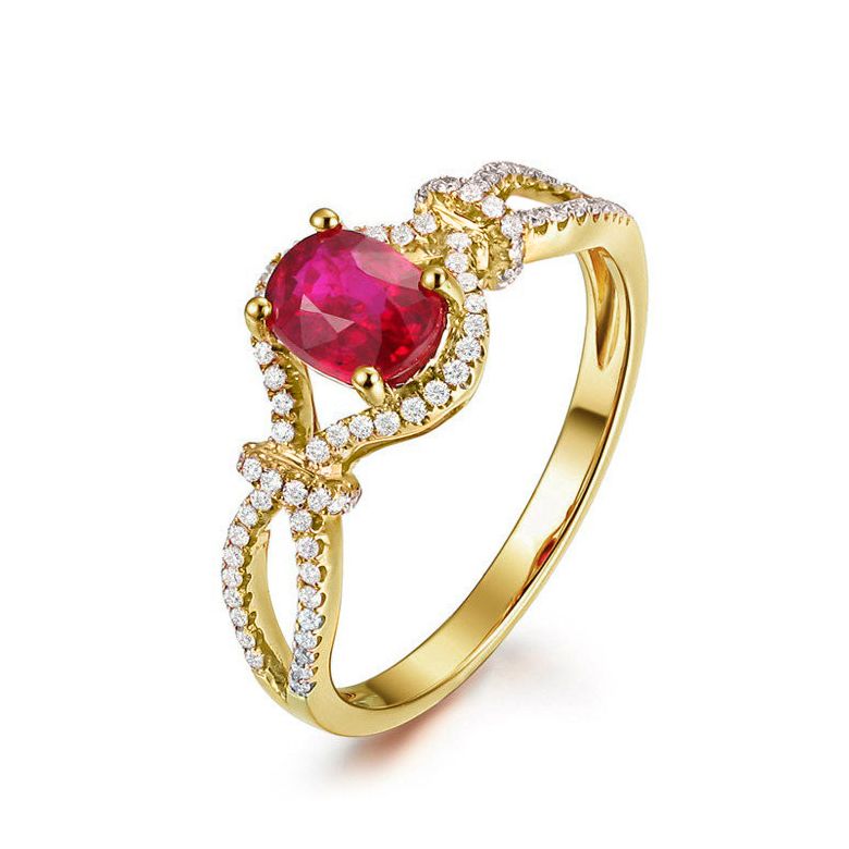 Anello Giardino Segreto - Oro Giallo, Rubino Mozambico & Diamanti - 1