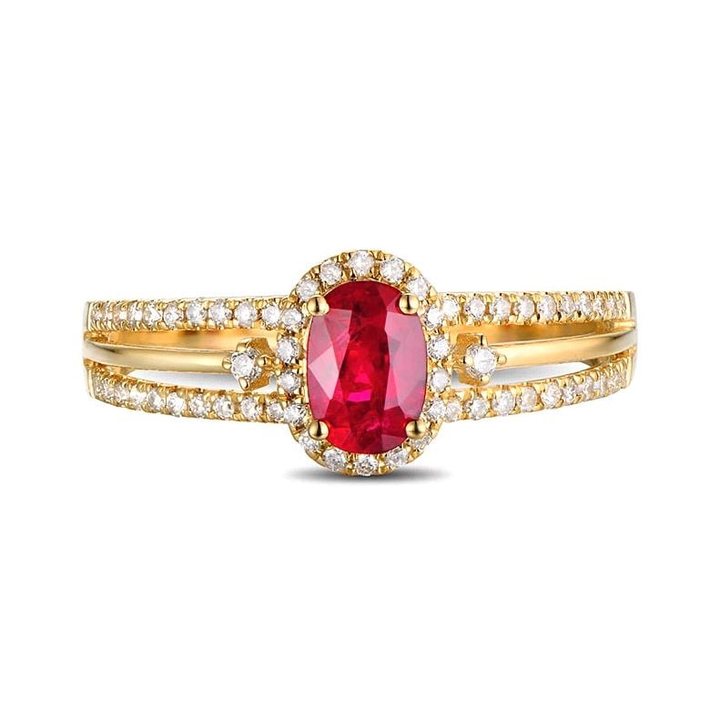 Anello di Fidanzamento Nesys - Oro Giallo, Rubino Ovale & Diamanti - 3