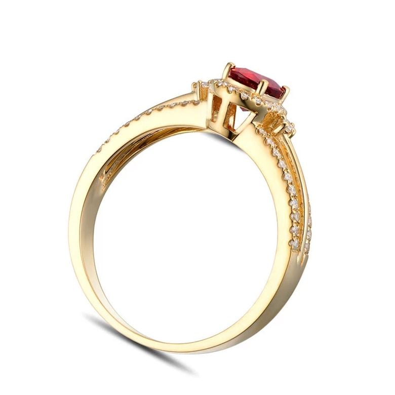 Anello di Fidanzamento Nesys - Oro Giallo, Rubino Ovale & Diamanti - 5
