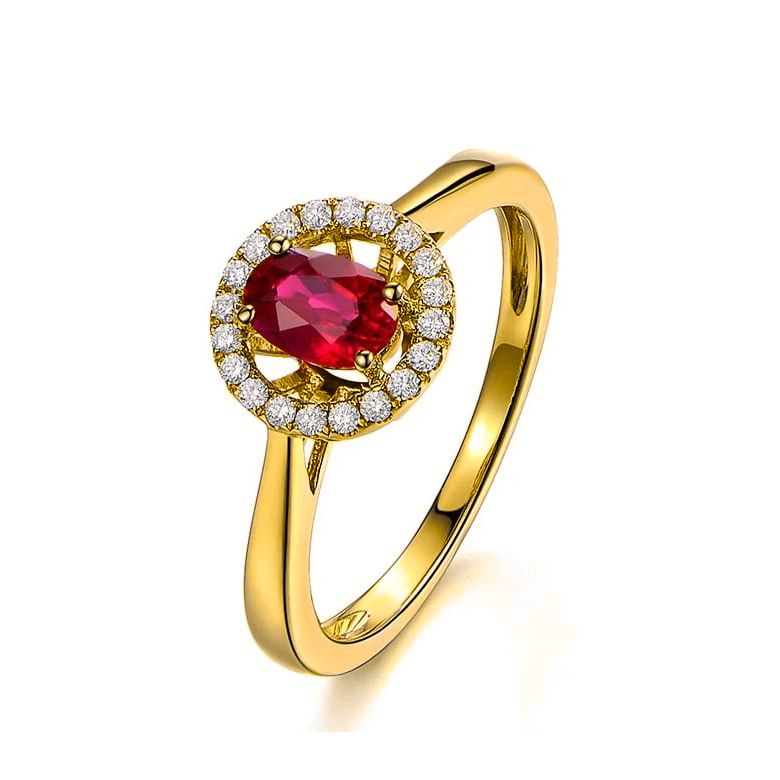 Anello Di Fidanzamento Portami Via - Oro Giallo, Diamanti & Rubino Birmano - 1