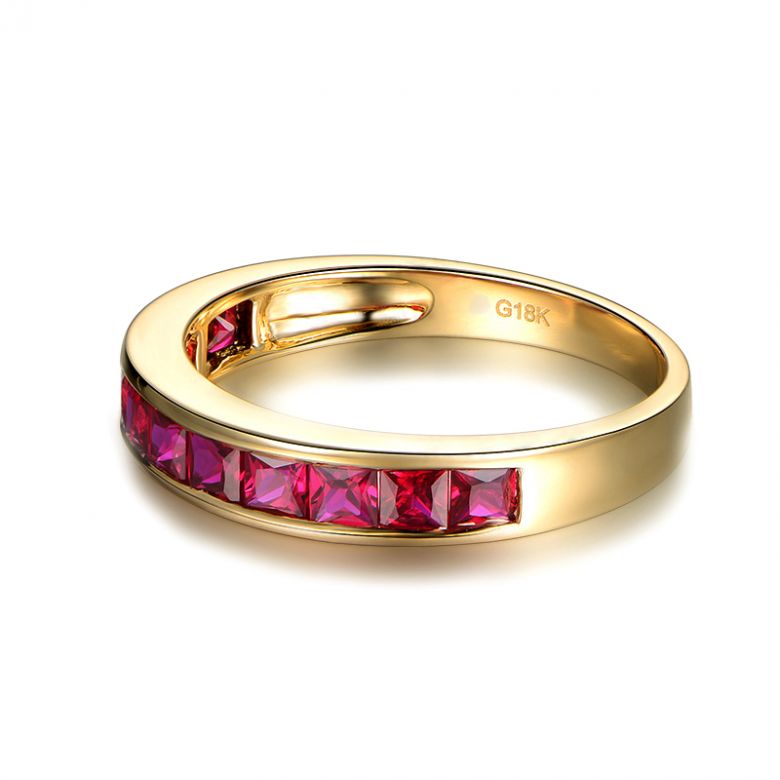 Anello Trieste - Oro Giallo e Riviera di Rubini Princess a Binario - 9