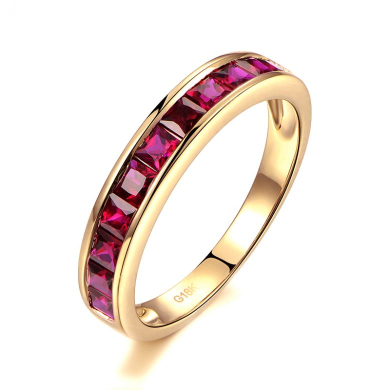Anello Trieste - Oro Giallo e Riviera di Rubini Princess a Binario - 1