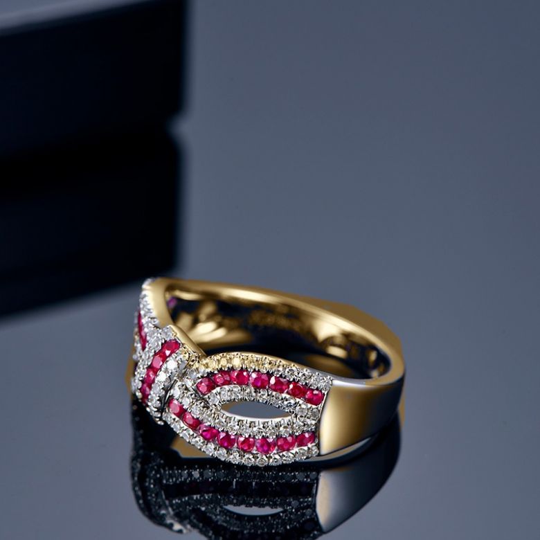 Anello Mandalay I Nodo Oro giallo, Rubini, Diamante - 5