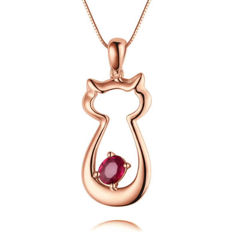 Ciondolo rubini oro rosa - Mon petit chaton - 1