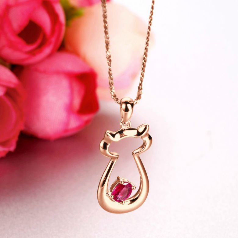 Ciondolo rubini oro rosa - Mon petit chaton - 2