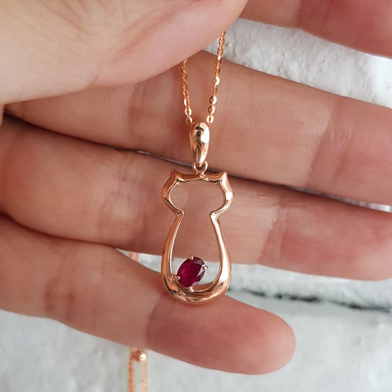 Ciondolo rubini oro rosa - Mon petit chaton - 7