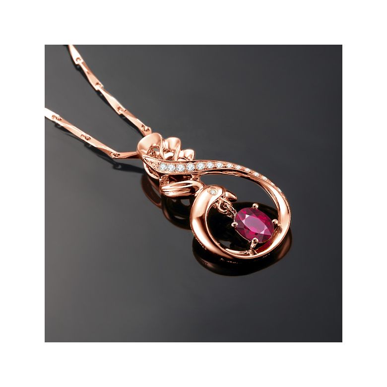 Ciondolo cigno - Oro rosa diamantato e rubino - 2