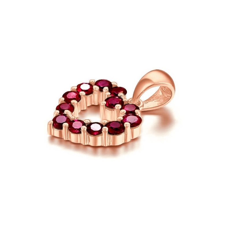 Ciondolo Cuore rosso - Oro rosa e Rubini - 2