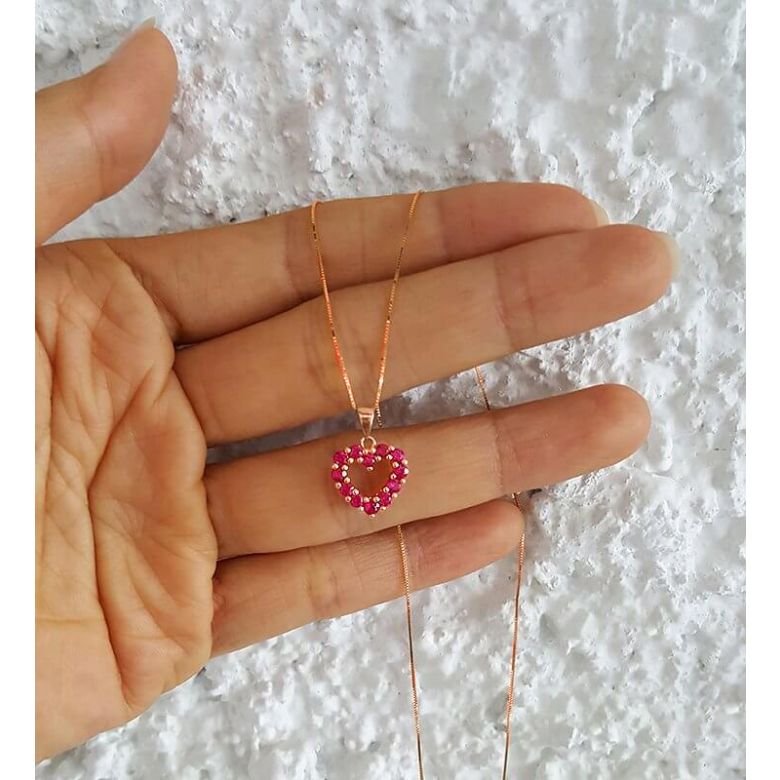 Ciondolo Cuore rosso - Oro rosa e Rubini - 4