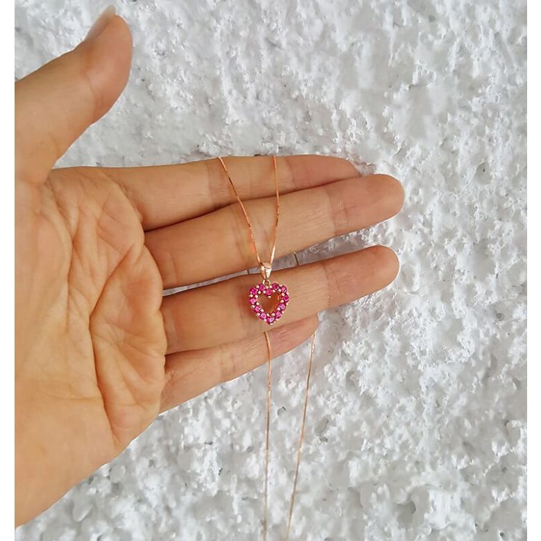 Ciondolo Cuore rosso - Oro rosa e Rubini - 3