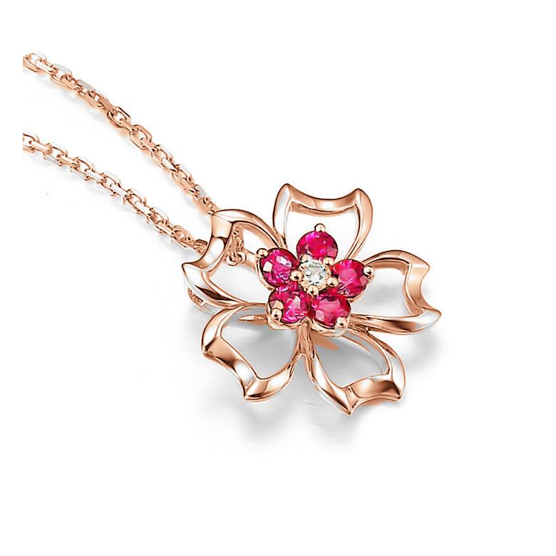 Ciondolo primavera - Oro rosa e rubini - 2