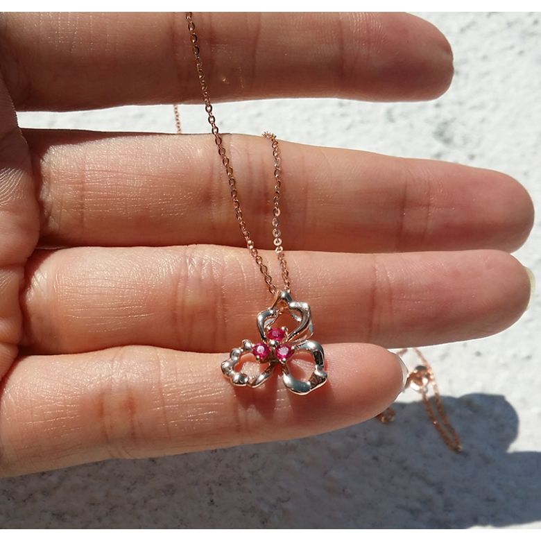 Ciondolo fiore dai tre petali - Oro rosa e rubini - 4