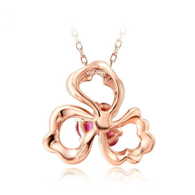 Ciondolo fiore dai tre petali - Oro rosa e rubini - 3