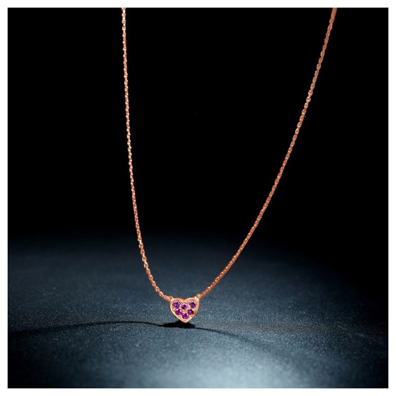 Collana Ciondolo Cuoricino - Oro Rosa & Rubini Birmani - 2