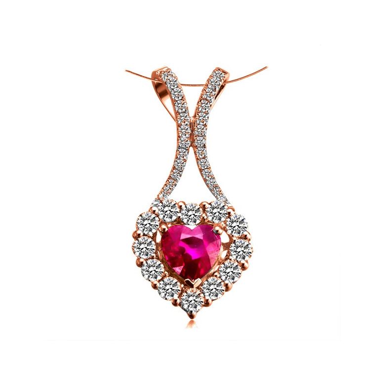 Ciondolo Rubacuori - Oro rosa, Rubini e Diamanti - 1