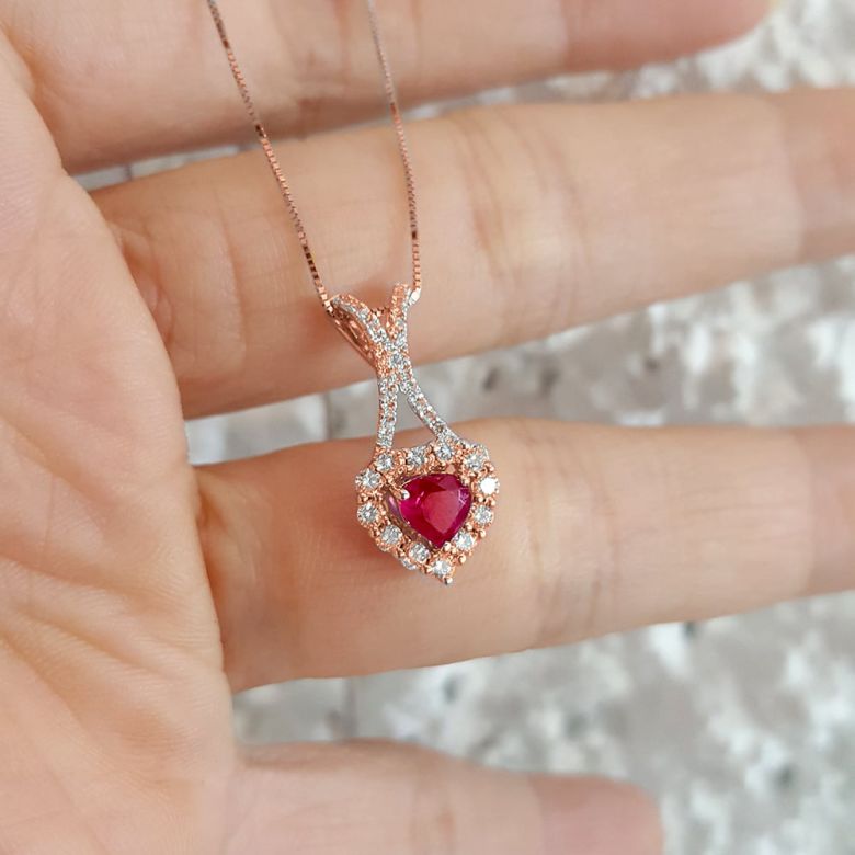Ciondolo Rubacuori - Oro rosa, Rubini e Diamanti - 2