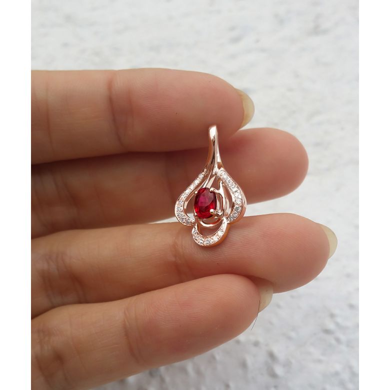 Ciondolo solitario in oro rosa - Rubino ovale e diamanti oro rosa - 3