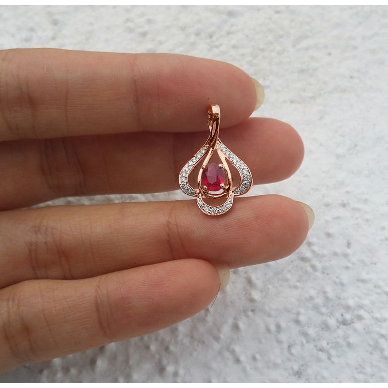 Ciondolo solitario in oro rosa - Rubino ovale e diamanti oro rosa - 6