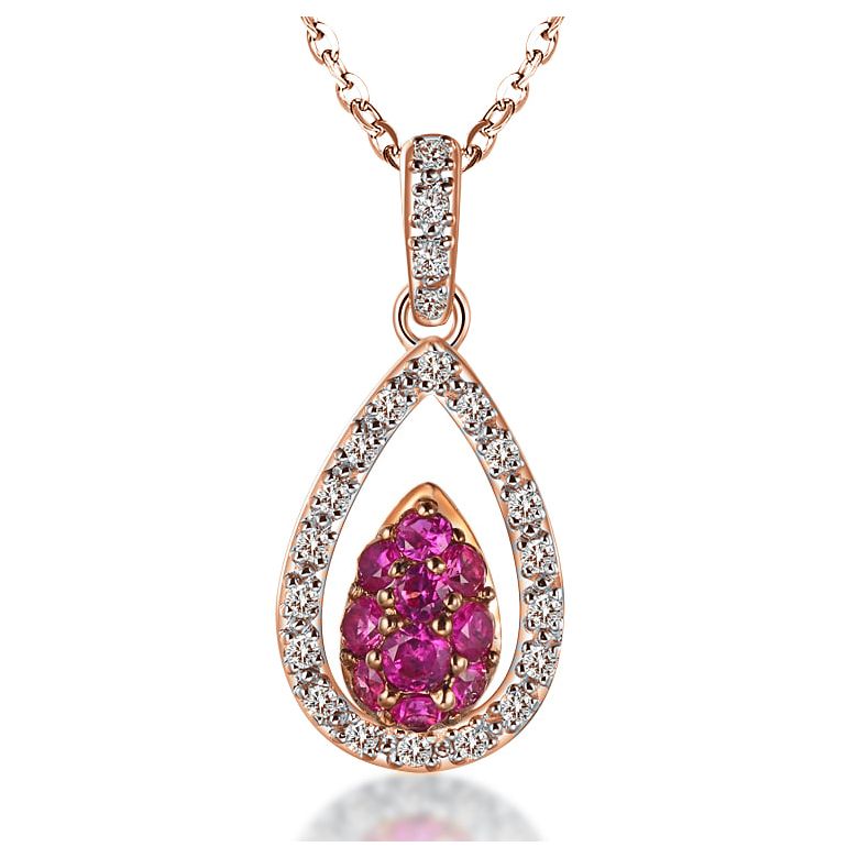 Ciondolo petalo in oro rosa - Rubini e diamanti oro rosa - 2