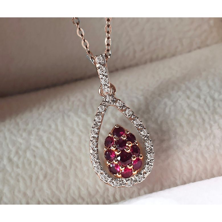 Ciondolo petalo in oro rosa - Rubini e diamanti oro rosa - 4