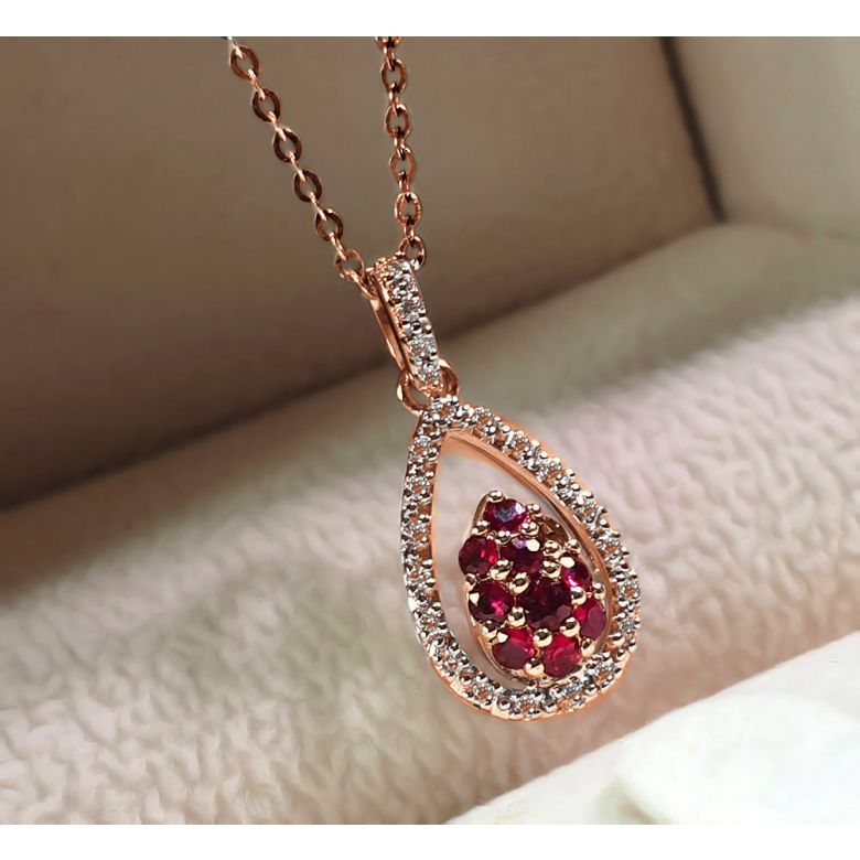Ciondolo petalo in oro rosa - Rubini e diamanti oro rosa - 6