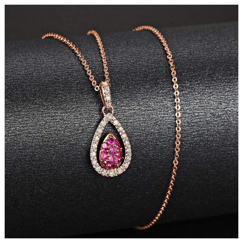 Ciondolo petalo in oro rosa - Rubini e diamanti oro rosa - 5