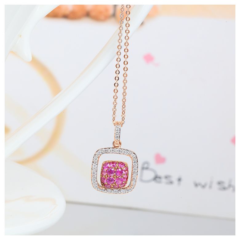 Ciondolo Quadrato - Oro rosa, Rubini e Diamanti oro rosa - 4