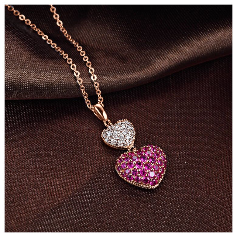 Ciondolo doppio cuore - Rubini e Diamanti incastonati oro rosa - 3