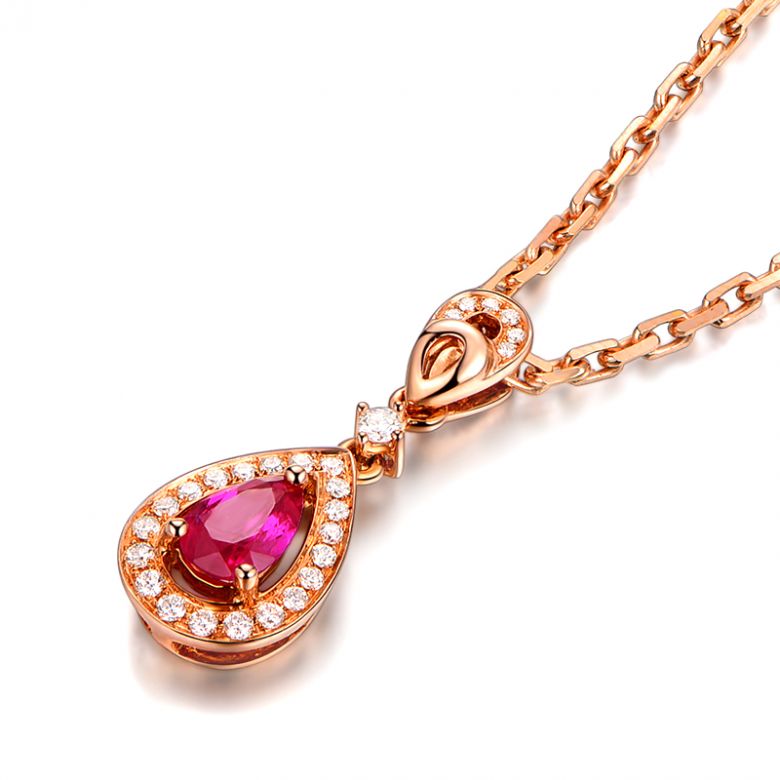 Ciondolo principessa Oro rosa 18ct - Rubino taglio pera e diamanti - 3
