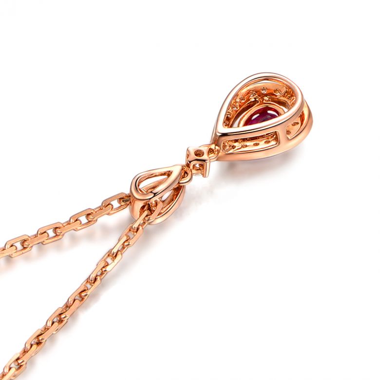 Ciondolo principessa Oro rosa 18ct - Rubino taglio pera e diamanti - 4