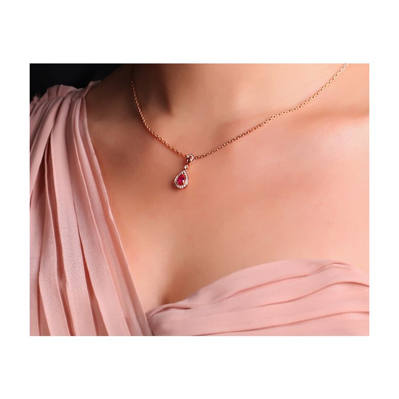 Ciondolo principessa Oro rosa 18ct - Rubino taglio pera e diamanti - 2