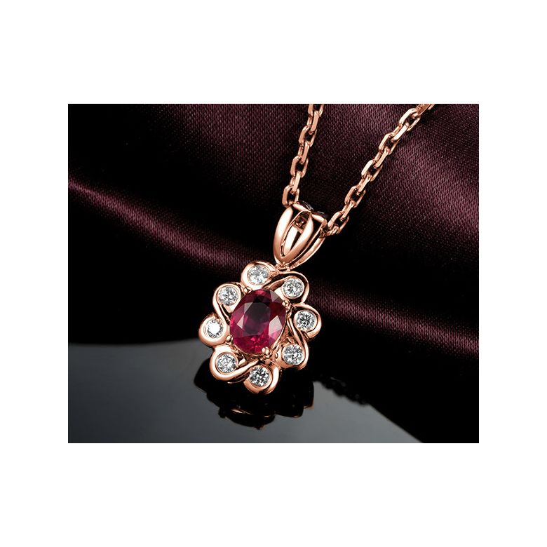Ciondolo fiore di Diamanti e Rubino - Oro rosa - 2