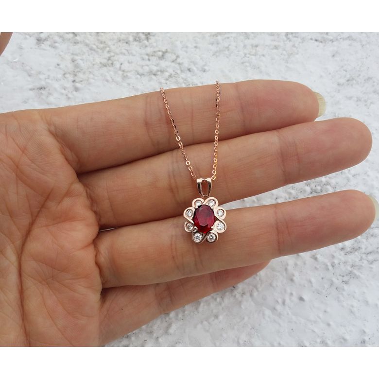 Ciondolo fiore di Diamanti e Rubino - Oro rosa - 3