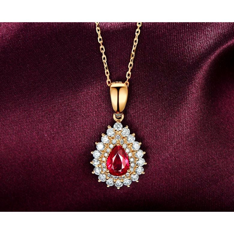Ciondolo Rubino taglio pera - Diamanti e oro bianco - 4