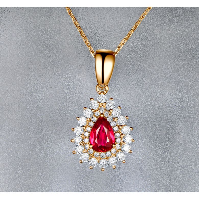Ciondolo Rubino taglio pera - Diamanti e oro bianco - 6