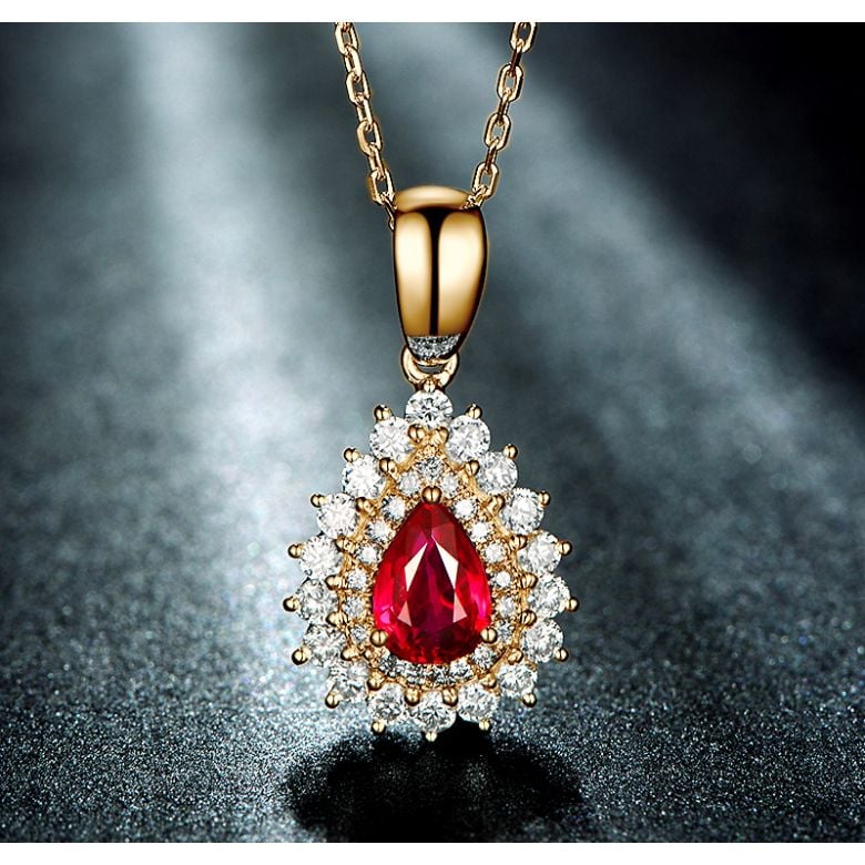 Ciondolo Rubino taglio pera - Diamanti e oro bianco - 5