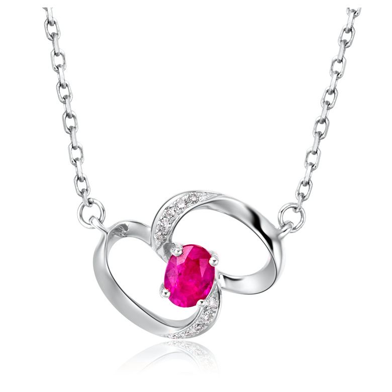 Collana ciondolo Farfalla moderna - Oro Bianco, Rubini e Diamanti - 2